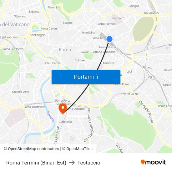 Roma Termini (Binari Est) to Testaccio map