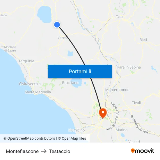 Montefiascone to Testaccio map
