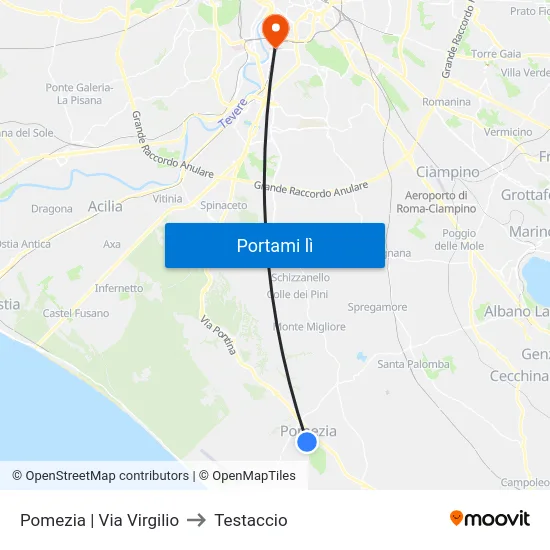 Pomezia | Via Virgilio to Testaccio map