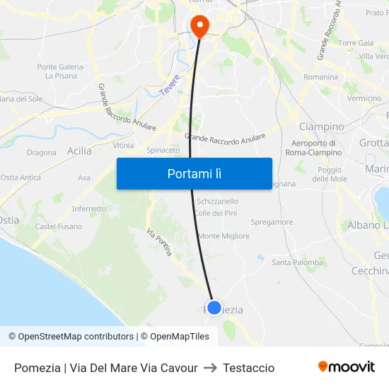 Pomezia | Via Del Mare Via Cavour to Testaccio map