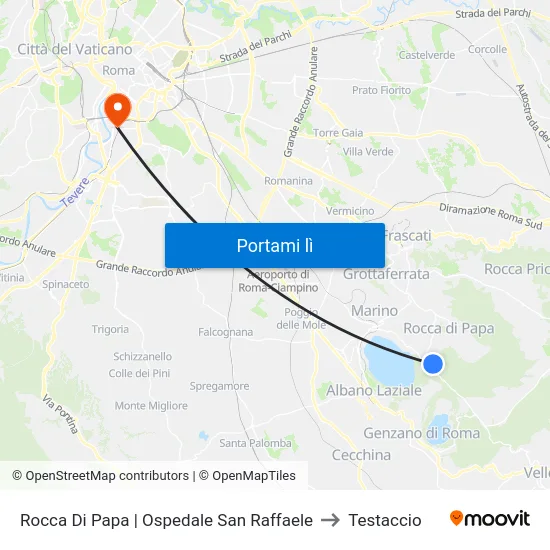 Rocca Di Papa | Ospedale San Raffaele to Testaccio map