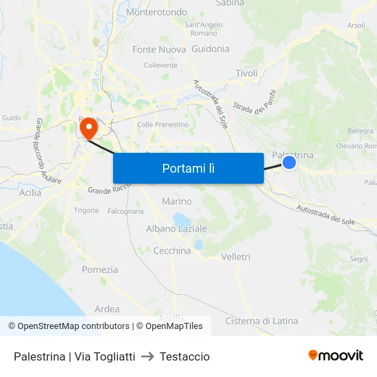 Palestrina | Via Togliatti to Testaccio map