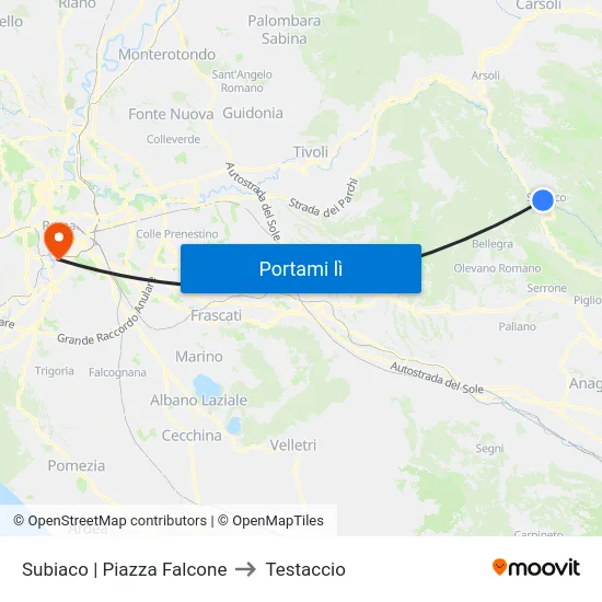 Subiaco | Piazza Falcone to Testaccio map