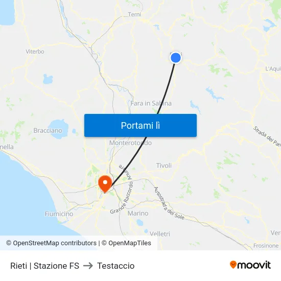 Rieti | Stazione FS to Testaccio map