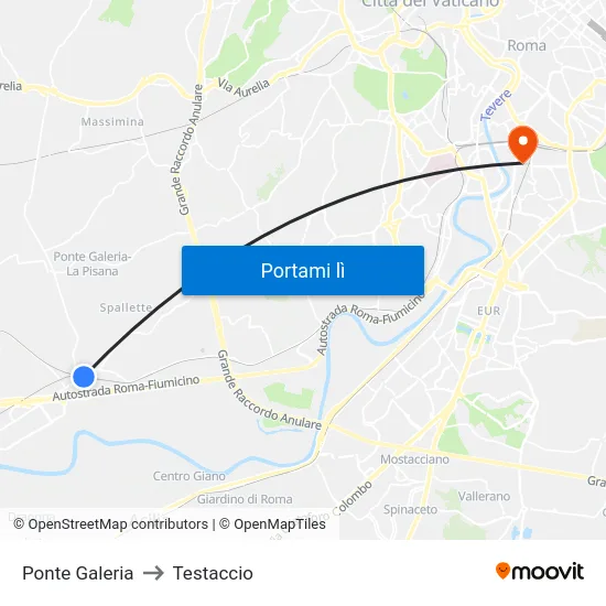 Ponte Galeria to Testaccio map