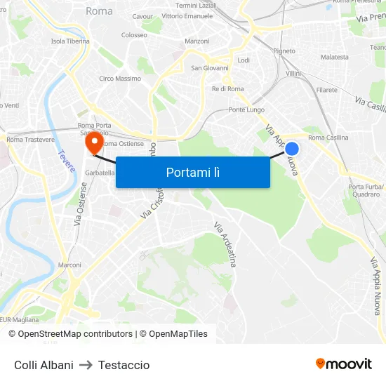 Colli Albani to Testaccio map