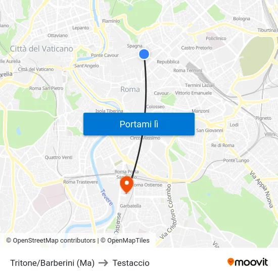 Tritone/Barberini (Ma) to Testaccio map