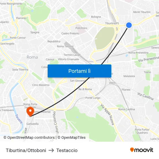 Tiburtina/Ottoboni to Testaccio map