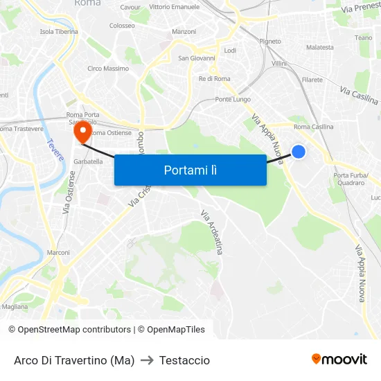 Arco Di Travertino (Ma) to Testaccio map