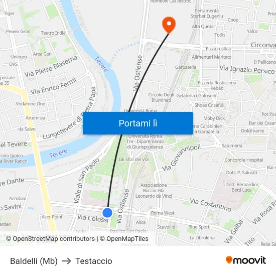 Baldelli (Mb) to Testaccio map
