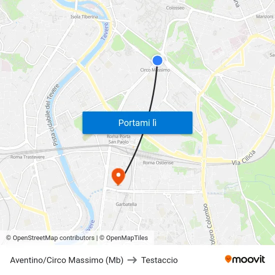 Aventino/Circo Massimo (Mb) to Testaccio map