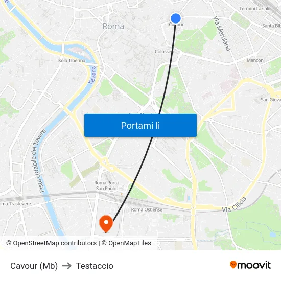 Cavour (Mb) to Testaccio map
