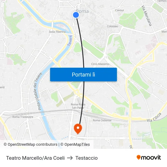 Teatro Marcello/Ara Coeli to Testaccio map