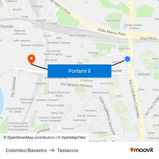 Colombo/Bavastro to Testaccio map