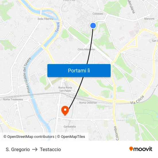 S. Gregorio to Testaccio map