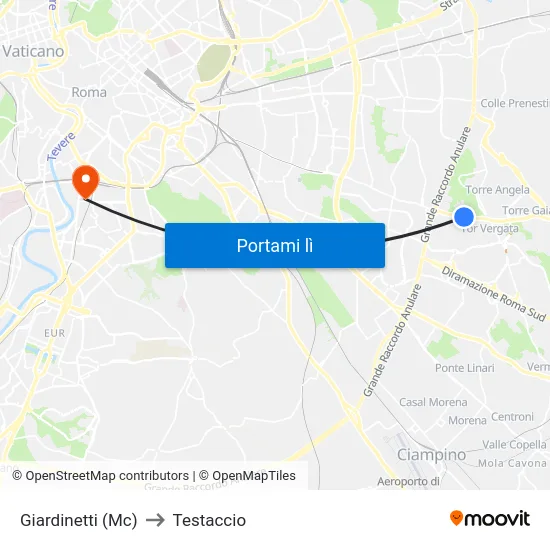 Giardinetti (Mc) to Testaccio map