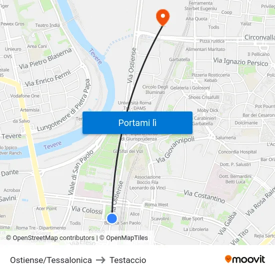 Ostiense/Tessalonica to Testaccio map