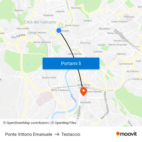 Ponte Vittorio Emanuele to Testaccio map