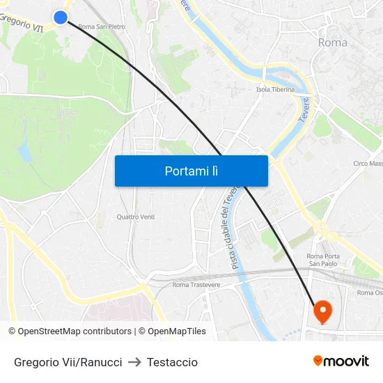 Gregorio Vii/Ranucci to Testaccio map