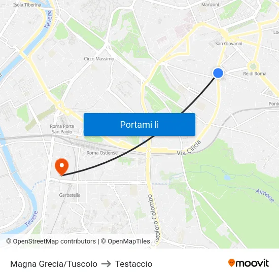 Magna Grecia/Tuscolo to Testaccio map