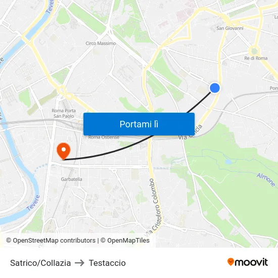 Satrico/Collazia to Testaccio map