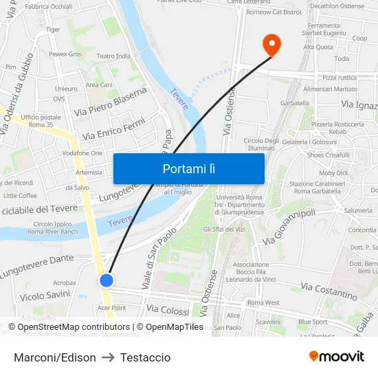 Marconi/Edison to Testaccio map