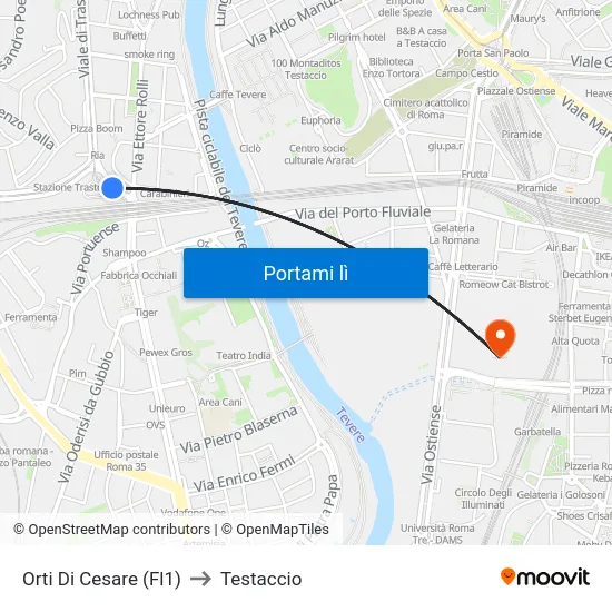Orti Di Cesare (Fl1) to Testaccio map
