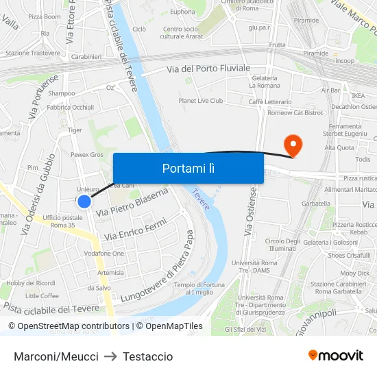 Marconi/Meucci to Testaccio map
