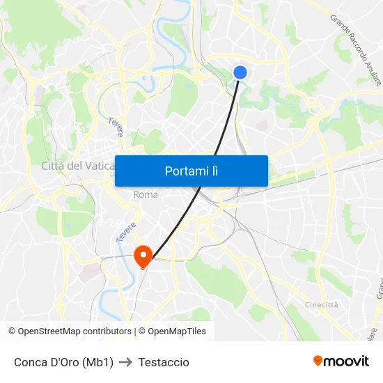 Conca D'Oro (Mb1) to Testaccio map