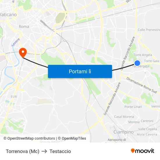 Torrenova (Mc) to Testaccio map