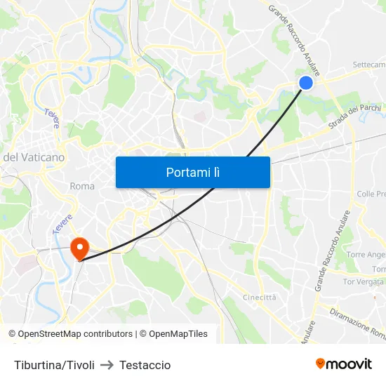 Tiburtina/Tivoli to Testaccio map
