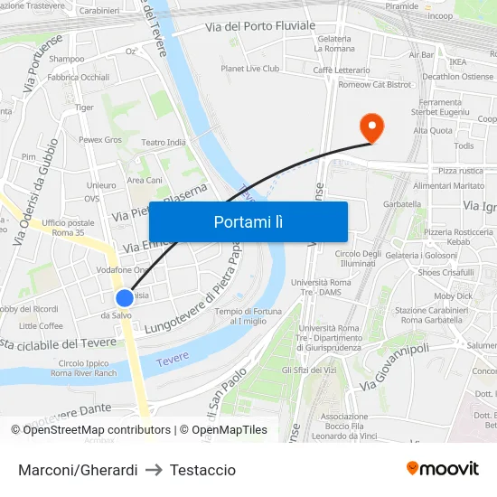 Marconi/Gherardi to Testaccio map