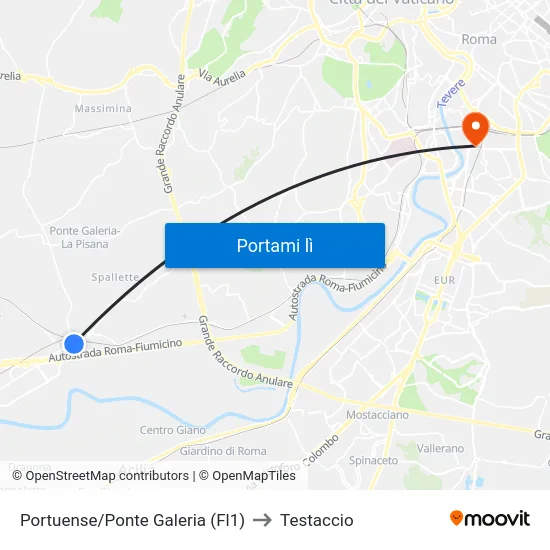 Portuense/Ponte Galeria (Fl1) to Testaccio map
