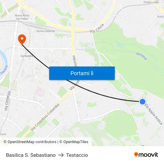 Basilica S. Sebastiano to Testaccio map