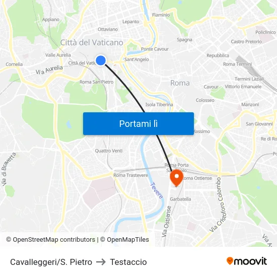 Cavalleggeri/S. Pietro to Testaccio map