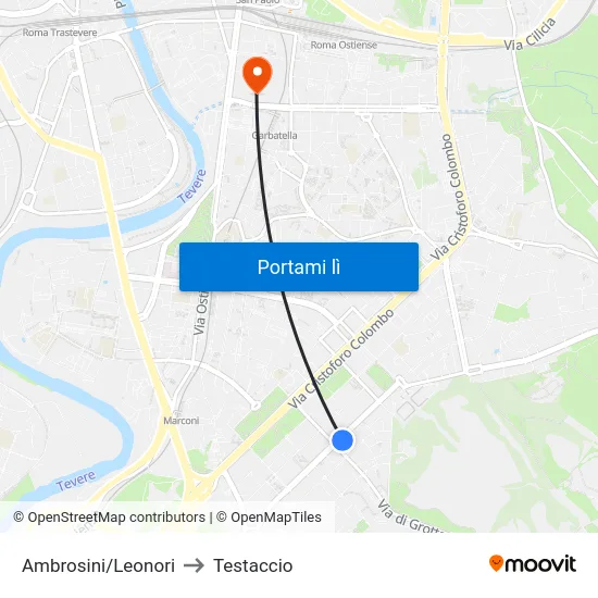 Ambrosini/Leonori to Testaccio map