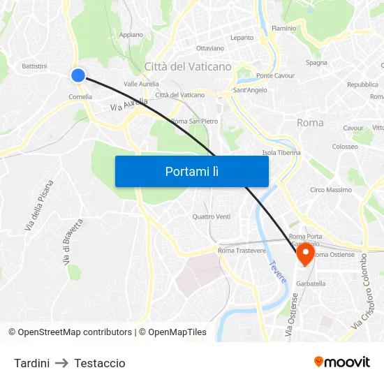 Tardini to Testaccio map