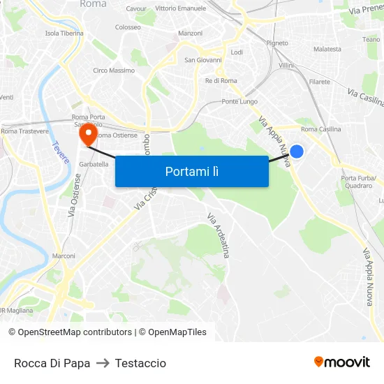 Rocca Di Papa to Testaccio map