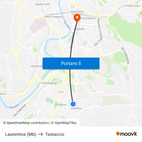 Laurentina (Mb) to Testaccio map