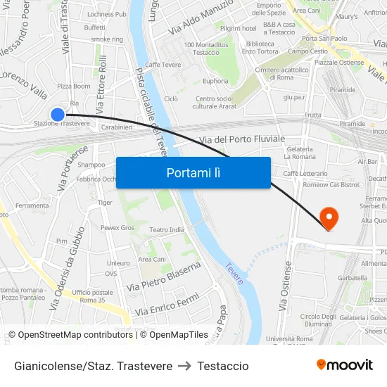 Gianicolense/Staz. Trastevere to Testaccio map