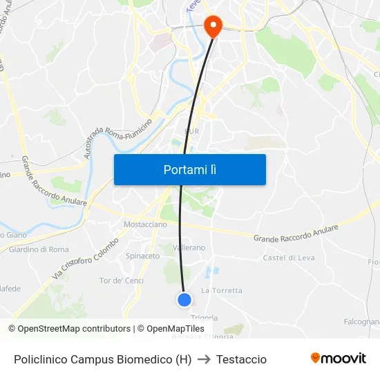 Policlinico Campus Biomedico (H) to Testaccio map