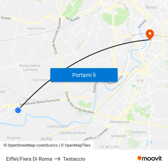 Eiffel/Fiera Di Roma to Testaccio map