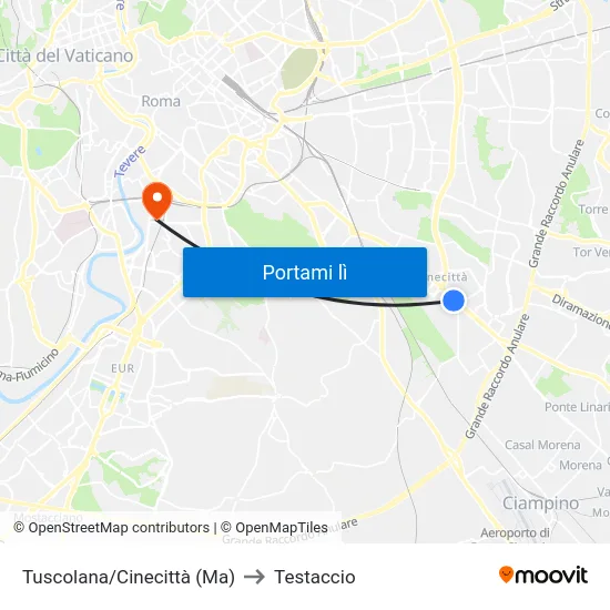 Tuscolana/Cinecittà (Ma) to Testaccio map