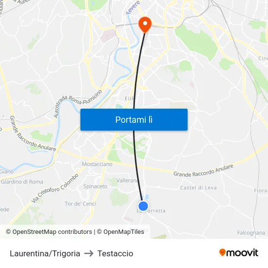 Laurentina/Trigoria to Testaccio map