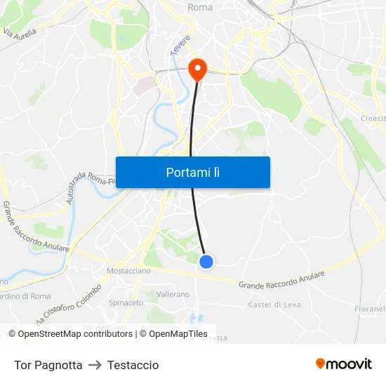 Tor Pagnotta to Testaccio map