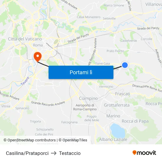 Casilina/Prataporci to Testaccio map