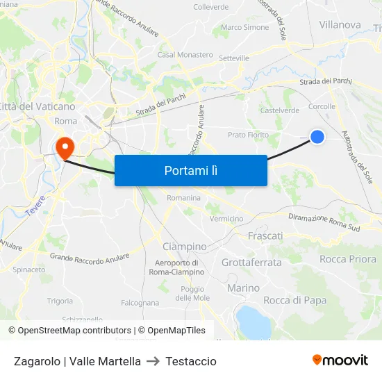 Zagarolo | Valle Martella to Testaccio map