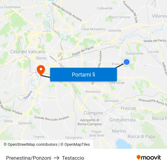 Prenestina/Ponzoni to Testaccio map
