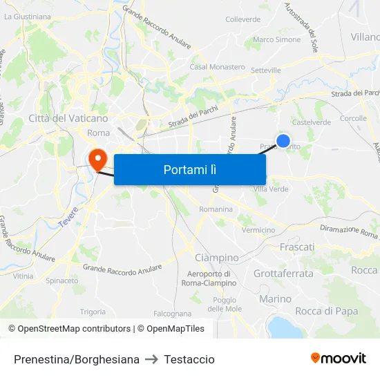 Prenestina/Borghesiana to Testaccio map