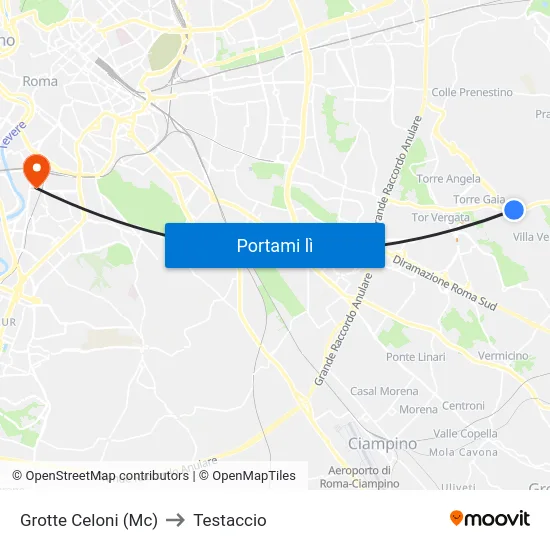 Grotte Celoni (Mc) to Testaccio map